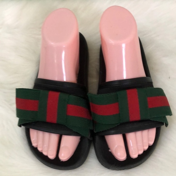Gucci Women's Satin Web Sylvie Bow Slides Sz 36 - Picture 2 of 13